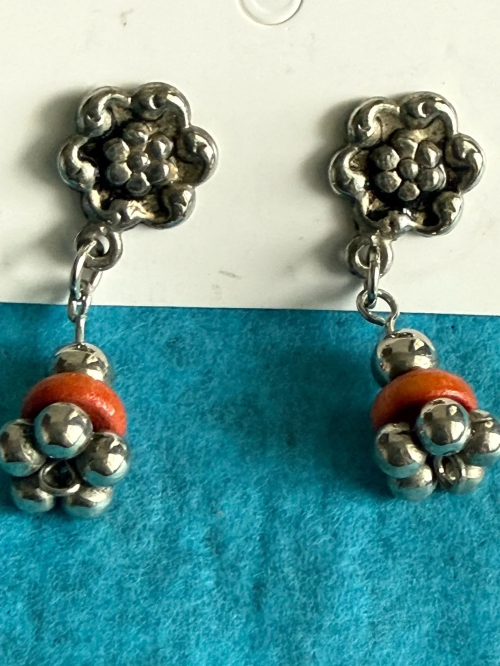 Sterling-Style Floral Drop Earrings with Orange Accent Beads